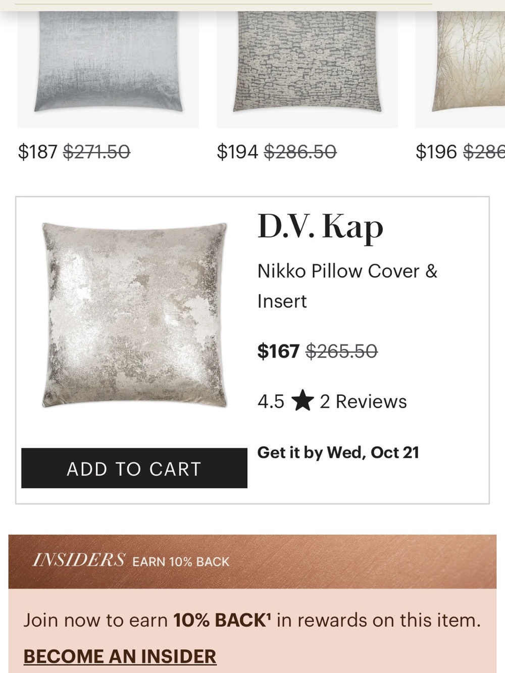 D.V. Kap Metallic Silver Decorative Pillow